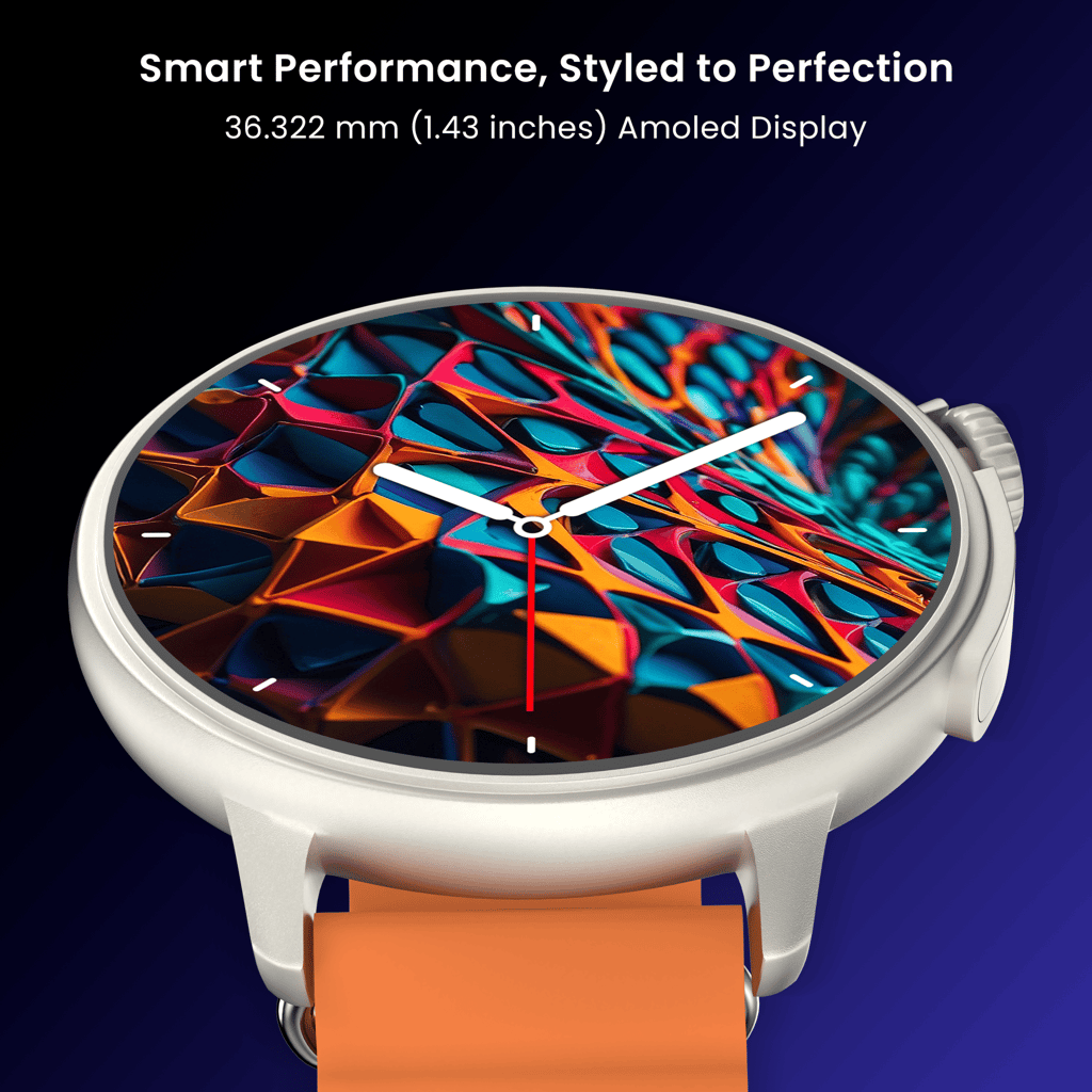 CELLECOR M7 PRO RAY 1.43" AMOLED Display | 700 NITS | AOD | BT-Calling | AI Voice | Split Screen | IP67 | Rotating Crown | SmartWatch (Golden Orang)