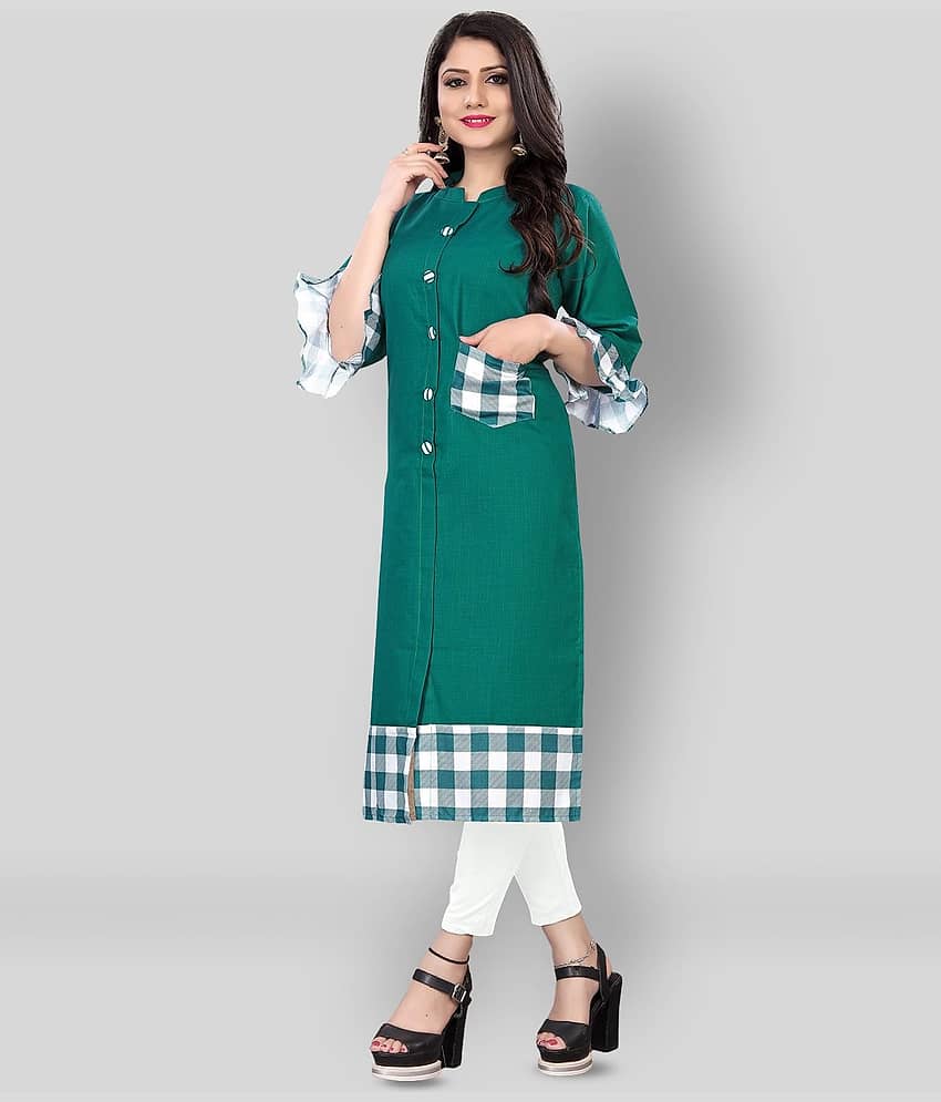 Lerkiza - Green Cotton Women's Straight Kurti ( Pack of 1 )