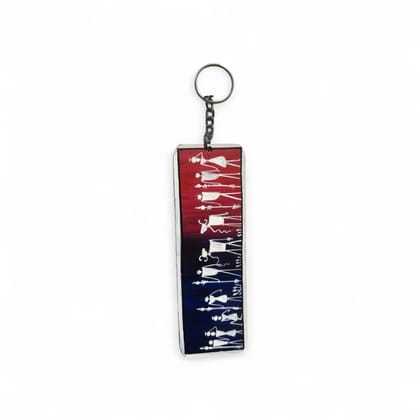 Pallabi Hastakala Keyring2 (1 Unit) | Hand-Painted Tribal Art Wooden Keychain | Gradient Red-Blue Finish | Ethnic Accessory
