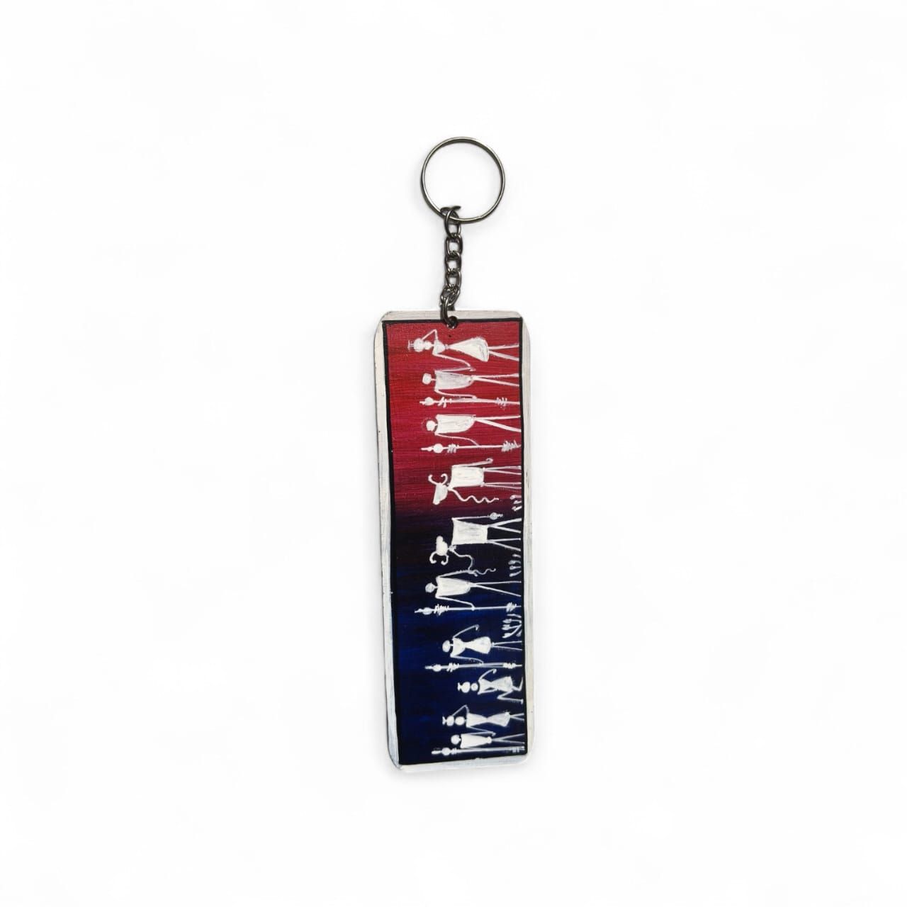 Pallabi Hastakala Keyring2 (1 Unit) | Hand-Painted Tribal Art Wooden Keychain | Gradient Red-Blue Finish | Ethnic Accessory