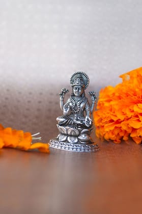 Lakshmi 2D Antique Finish 925 Sterling Silver Idol-Silver / 1.5 Inch