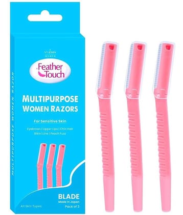 VI-JOHN Feather Touch Razor For Women Facial, Upper Lips , Eyebrow Shaper & Dermaplaning, Pack of 3