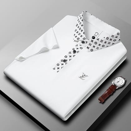 Emblem Placket Polo T-Shirt-M/40 / White