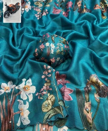 Launching new Soft Kota chex floral digital printed saree with beautiful foil mirror all over & cutwork borderBlouse - digital printed blouse.