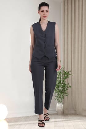 Waistcoat And Trousers Co-ord Set - Bluish Gray-XS / XS