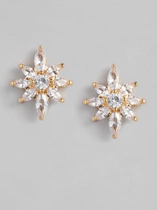 justpeachy Gold-Toned & White Cubic Zirconia Star Shaped Studs justpeachy Gold-Toned & White Cubic Zirconia Star Shaped Studs