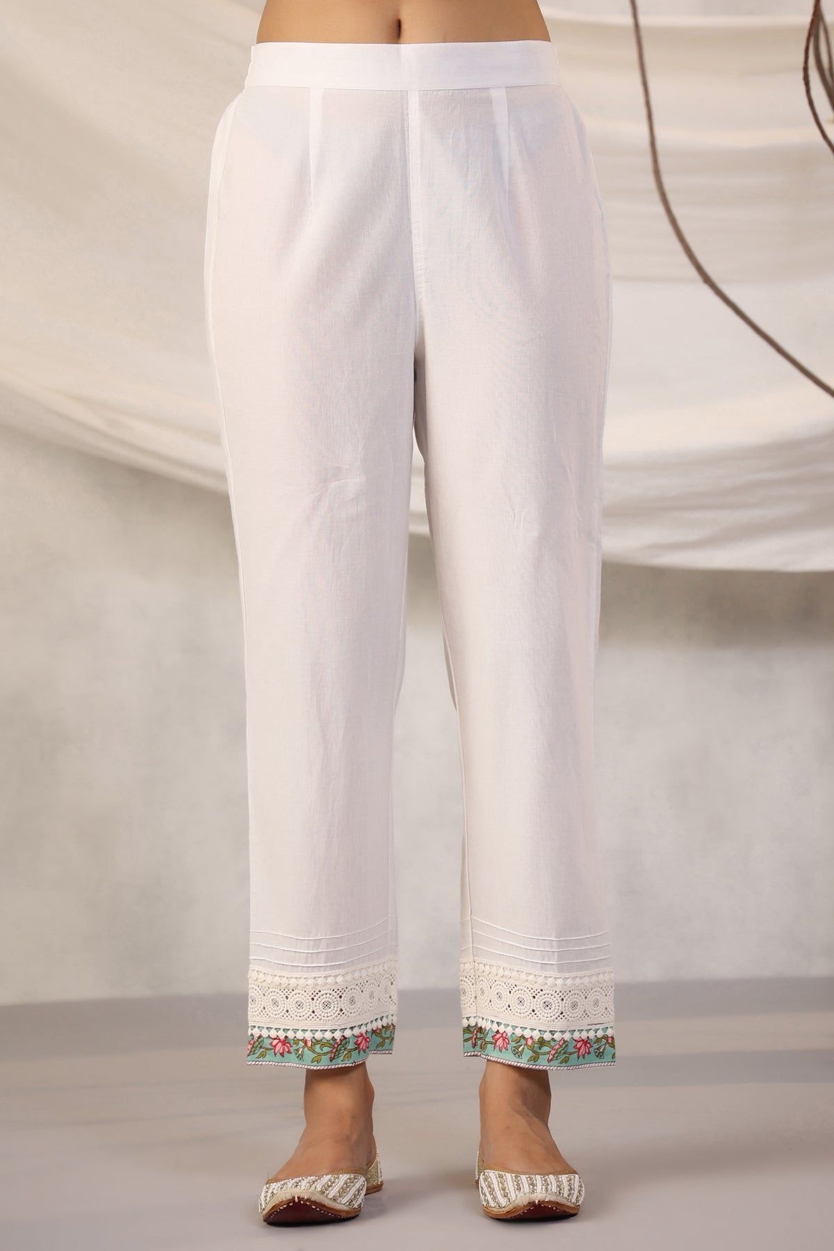 Firdous Nasrine Relaxed Fit Cotton Pants-XL / Offwhite / Offwhite