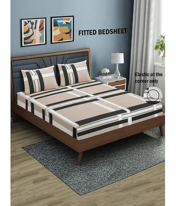 Home Candy Microfibre Big Checks 1 Bedsheet with 2 Pillow Covers - Beige