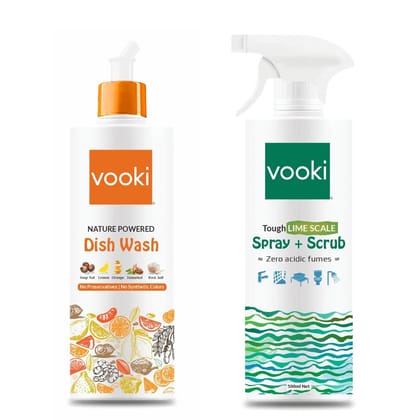 Vooki Nature Powered Natural Dish Wash Gel and Ecofriendly Tough Lime Scale Stain Descaler Remover Spray - 500 Ml Each, (Combo Pack of 2)…