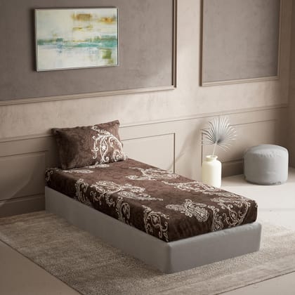 DDECOR - Zeta Collection 100% Cotton Ethnic Pattern 135TC Single Bedsheet|152 CM X 224 CM| - Brown