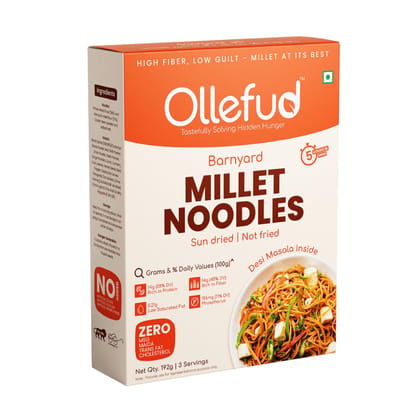 Ollefud Millet Hakka Noodles | Desi Masala | Sun Dried | No (Maida, MSG) | Protein & Fiber Rich | 192g