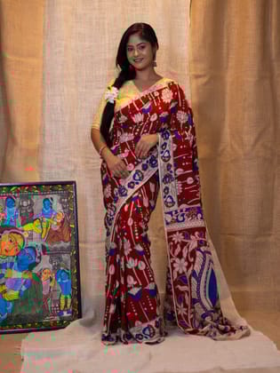 Red silk kalamkari Saree