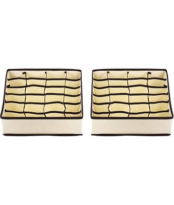 House of Quirk 2 Pack Closet Socks Organizer Drawer Divider, 24 Cell Collapsible Closet Cabinet Organizer Underwear Storage Boxes for Storing Socks, Lingerie, Underwear - Beige