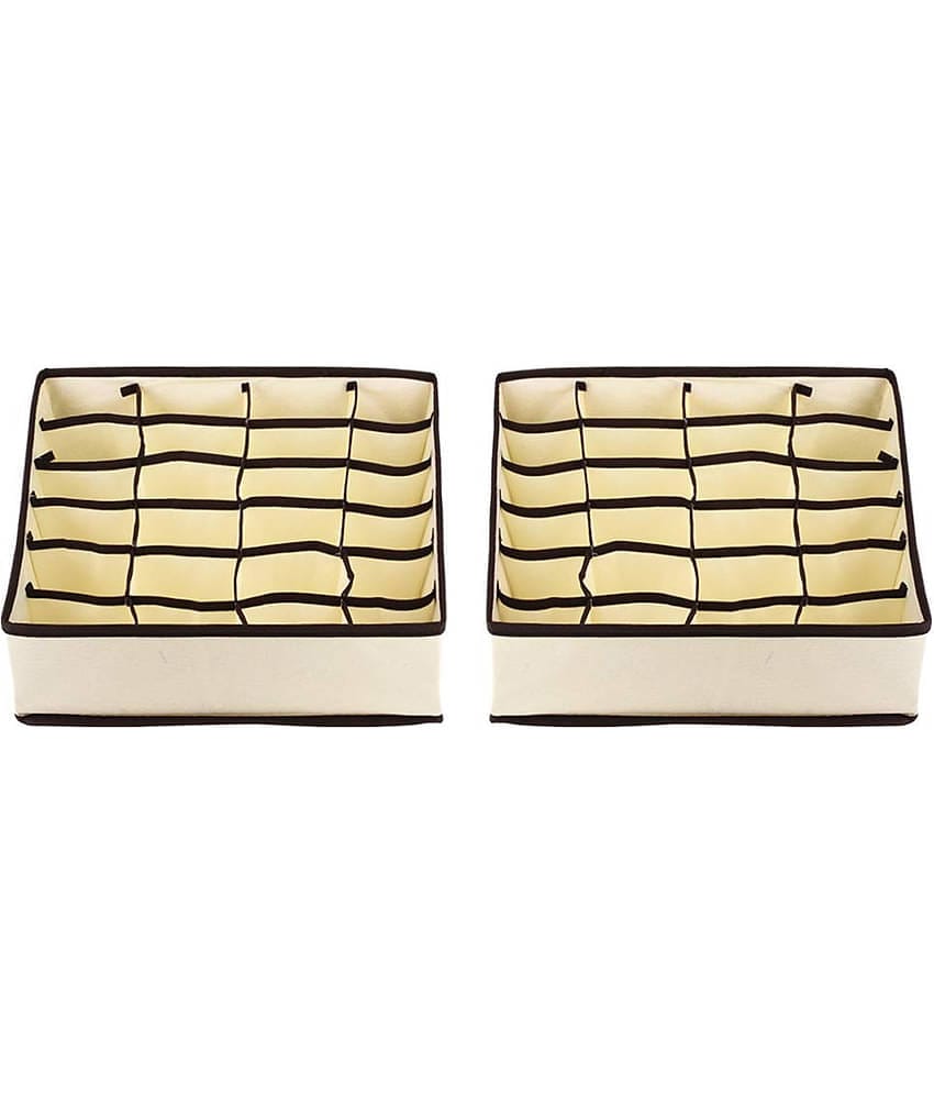 House of Quirk 2 Pack Closet Socks Organizer Drawer Divider, 24 Cell Collapsible Closet Cabinet Organizer Underwear Storage Boxes for Storing Socks, Lingerie, Underwear - Beige