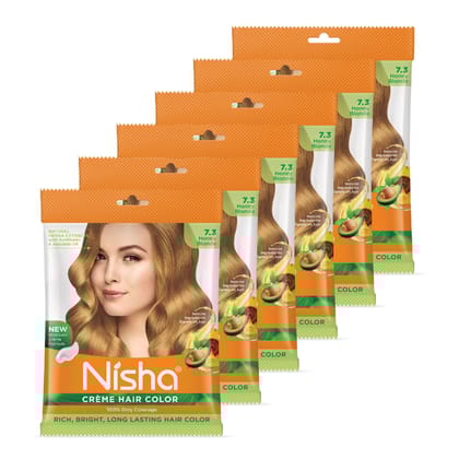 Nisha Creme Hair Color Honey Blonde 40g Pack of 6, Permanent Hair Colour for Women & Men, Long Lasting Hair Color
