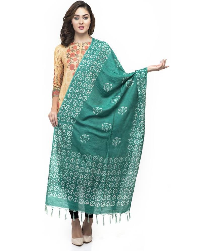 A R Silk Green Cotton Batik Dupatta