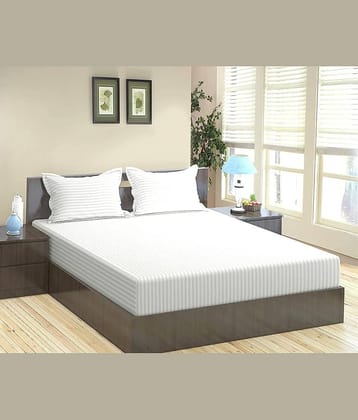 Neekshaa Satin Stripe Solid Fitted Fitted bedsheet with 2 Pillow Covers ( Double Bed ) - White