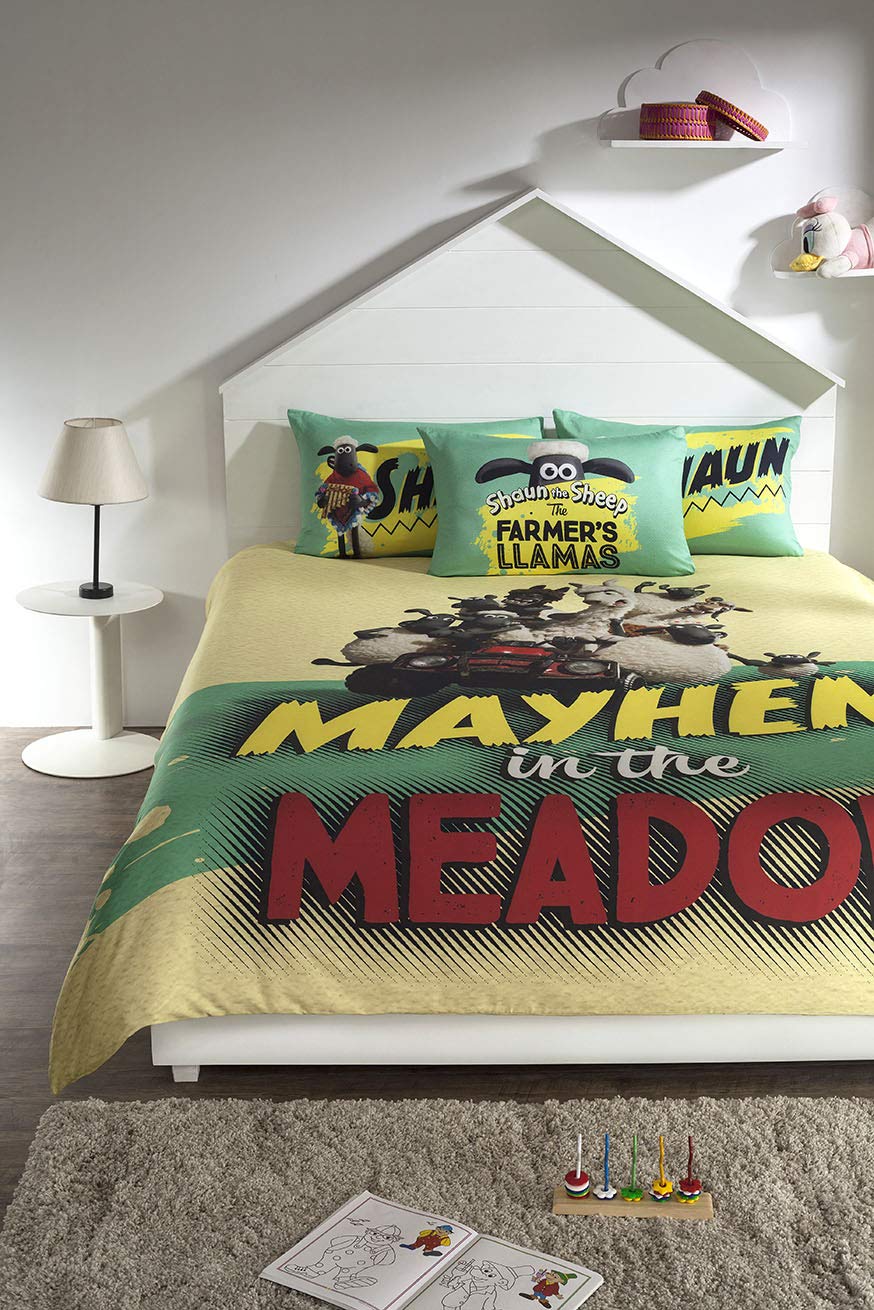 DDECOR - Viacom Collection 100% Cotton Kids & Teens Pattern 210TC King Bedsheet |229 CM X 274 CM| with 2 Pillow Covers - Yellow