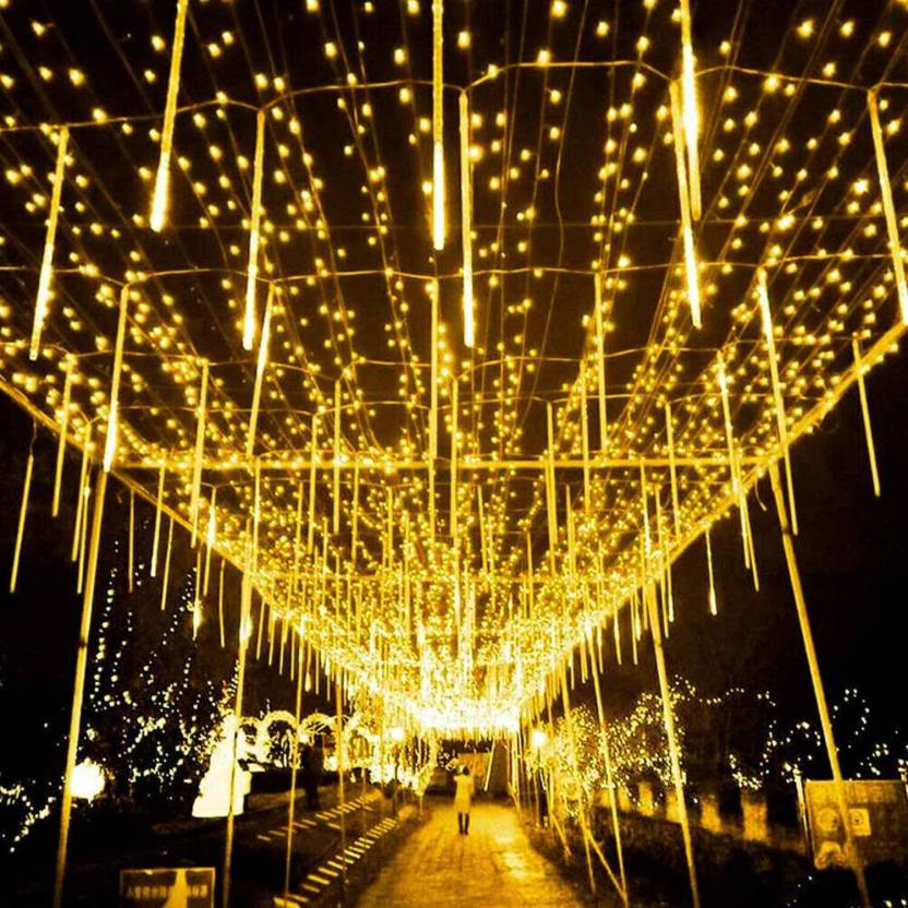 SPARKWORLD Warm White LED Meteor Shower Drop Stick Lights 8 Tubes, 192 LEDs | Diwali, Christmas & Outdoor Decoration Lights | Colour: Yellow