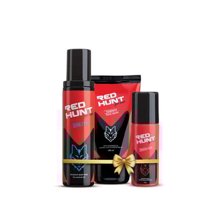 RED HUNT Combo for men Body Spray Cool Fire 120ml,Fairness Face Wash 100ml, Shaving Foam 50g