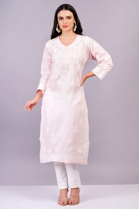 MRS RIGHT CHIKANKARI PINK PREMIUM COTTON KURTA