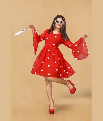 Aika Women Georgette Printed Fit & Flare Dress ( Magenta )