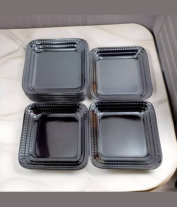 kitchrox 12 Pcs Melamine Black Quarter Plate