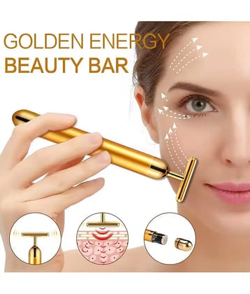 2 in1 Energy Beauty Bar Electric Vibration Facial Massage V shape Roller Waterproof Face Skin Care T-Shaped Anti Wrinkle Massager for Forehead Cheek Neck Clavicle Arm (Gold Colour)