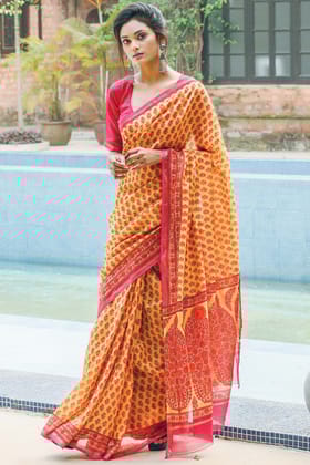 Gorgeous Yallow Color Linen Digital Printed Saree