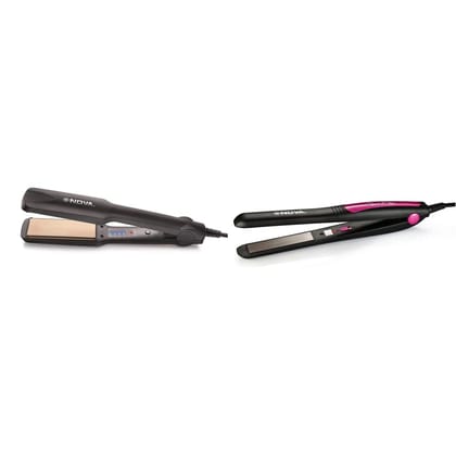 Nova NHS 860 Temperature Control Professional Hair Straightener (Black) & Nova NHS - 840 Professional Series Straightener for Women (Pink) Nova NHS 860 Temperature Control Professional Hair Straightener (Black) & Nova NHS - 840 Professional Series Straig