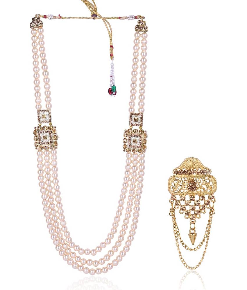 Dulha groom sherwani Necklace/Moti Mala for Men for wedding | Groom Mala and Brooch Set