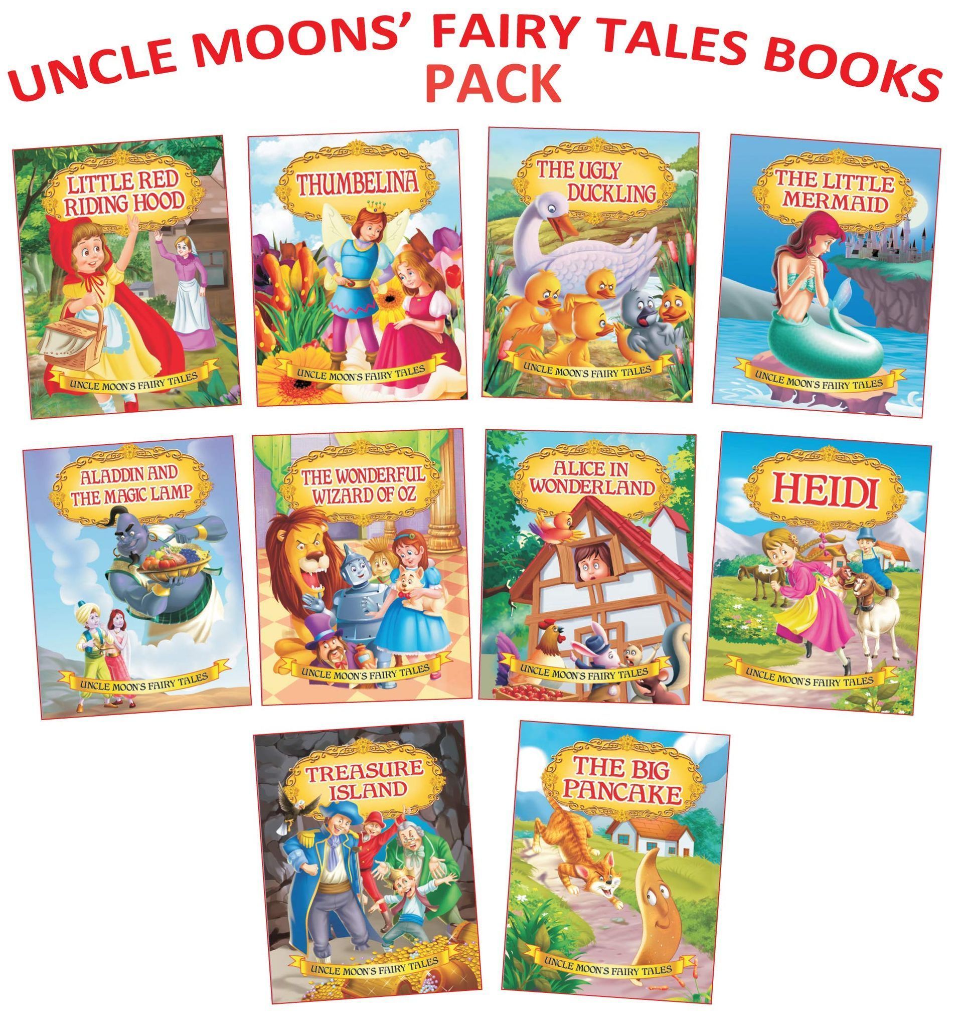 Uncle Moon 10 Story Books Pack with Colourful Pictures for Children Age 2-6 Years - Little Red Riding Hood, Thumbelina, The Ugly Duckling, The Little ... Wonderland, Heidi, Treasure Island, 160 Pages [Paperback] Dreamland Publications