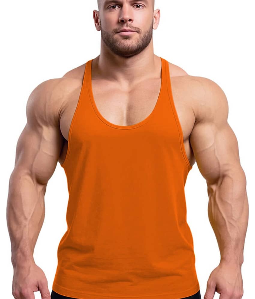 THE BLAZZE Orange Cotton Blend Regular Fit Men Gym Tank Top