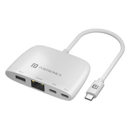 Portronics Mport 41, RJ45 Ethernet, 2 x Type-C Data, SuperSpeed USB 3.0, 1000 Mbps Internet (White)