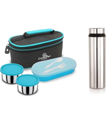 CrossPan Double decker Lunch/Tiffin Box Stainless Steel Lunch Box 3 - Container ( Pack of 1 )