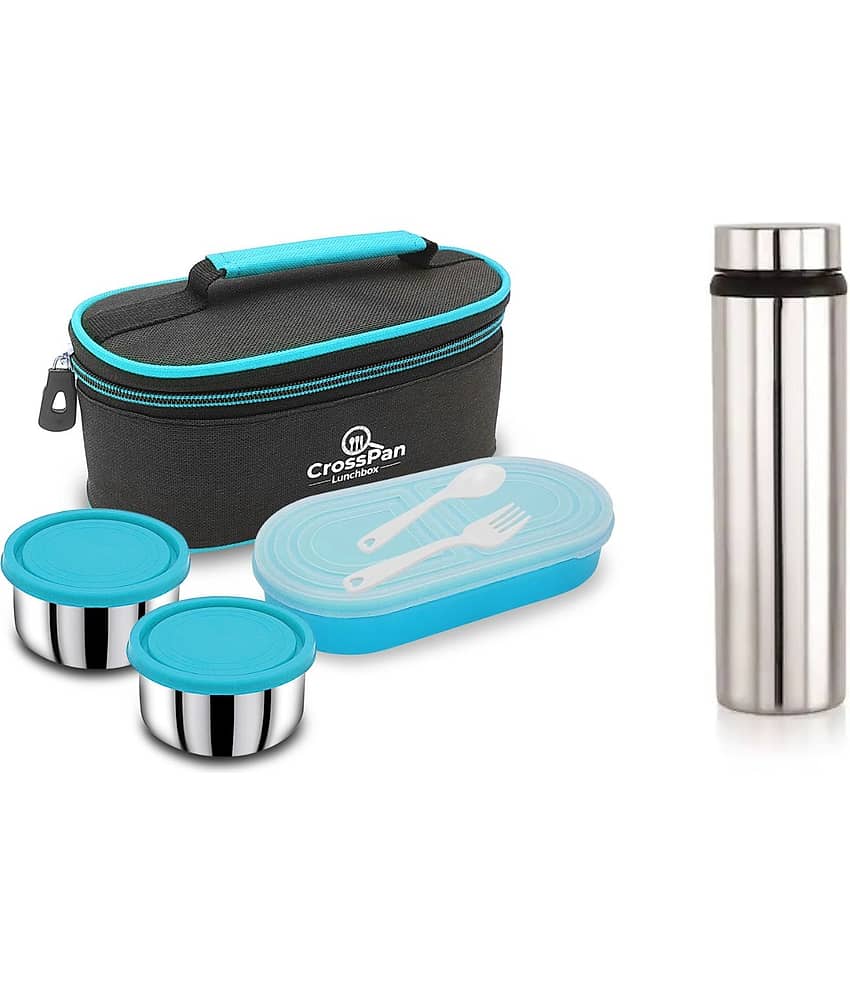 CrossPan Double decker Lunch/Tiffin Box Stainless Steel Lunch Box 3 - Container ( Pack of 1 )