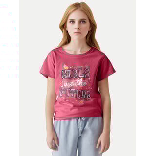 Kid Girls Light Pink Printed Crew Neck T-shirt