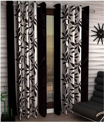 Phyto Home Floral Semi-Transparent Eyelet Door Curtain 7 ft Pack of 2 -Multi Color