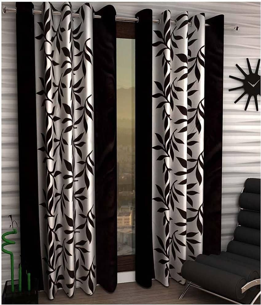 Phyto Home Floral Semi-Transparent Eyelet Door Curtain 7 ft Pack of 2 -Multi Color