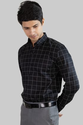 Satin Grid Shirt - Black-S