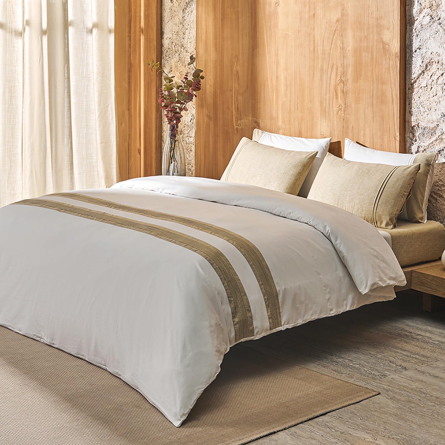 DDECOR - Astoria Collection 100% Cotton Plain & Texture Pattern 180TC Super King Bedsheet |274 CM X 274 CM| - Beige