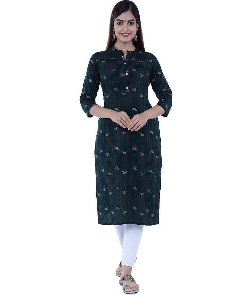 GlowWorld Viscose Blend Printed Straight Women's Kurti - Green ( Pack of 1 )