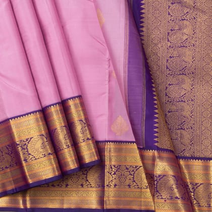Pastel Pink And Violet Kanchipuram Silk Saree For Wedding Wear PV NYC 1265
