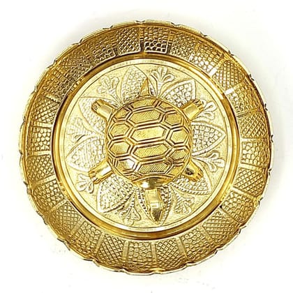 Gold Vastu Feng Shui Pure Brass Tortoise With Plate For Career Opportunities And Good Luck Brass Turtle Metal Kachua Plate Handicraft Decor Gift Items For Home & Office.