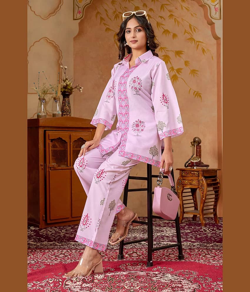 Women Basket Women Printed Tunic With Trousers Co-Ord Set ( Blue )