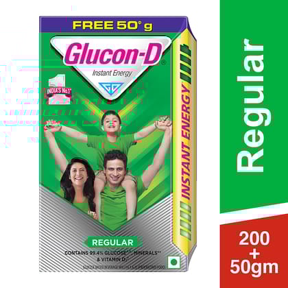 Glucon-D Instant Energy Health Drink - Regular, 200 g (Get 50 g Free), Refill