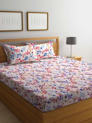 300 TC 130 GSM Floral Print King Size Bedsheet With 2 Pillow Covers