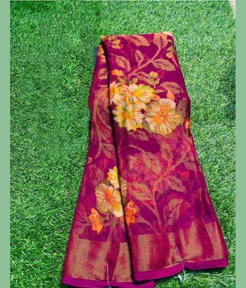 Sanwariya Silks Brasso Printed Saree With Unstitched Blouse Piece ( Rani )