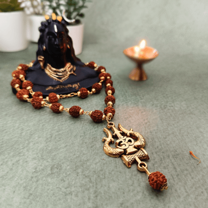 OM Trishul 5 Mukhi 100% Authentic Rudraksha Necklace