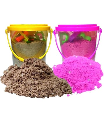Rabbit 1Kg Magic Flow Sand Buckets Pack of 2 For Kids.(Brown-Pink)